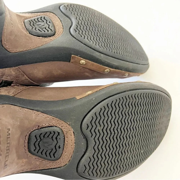 Merrell Luxe Mid 5” Ankle Boot Brown Leather Women’s Size 7.5 Brushed Metallic - Picture 3 of 12